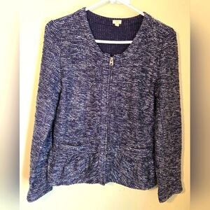 J. Crew Blue And White Jacket With Peplum Trim In Back Size Small